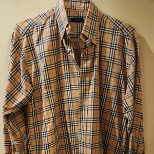 Burberry London Classic Fit Long Sleeve Plaid Button Down Shirt Men's Size LG